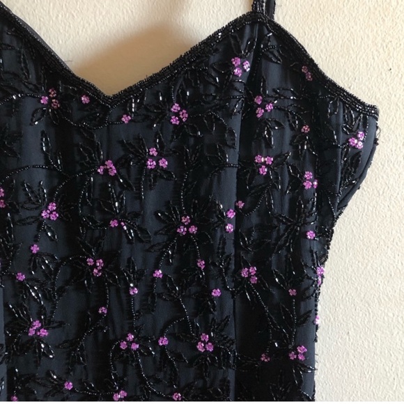 Paradise NY Dresses & Skirts - Vintage black floral beaded (100% silk) cocktail semiformal dress (Paradise NYC)